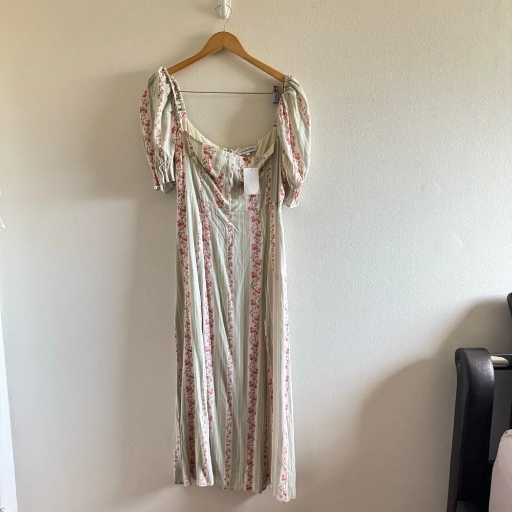 NWT WeWoreWhat Rosewood Victorian Floral Striped Puff Sleeve Midi Dress size 10 - Picture 3 of 10